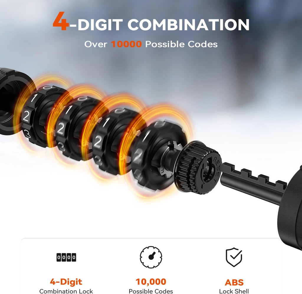 Sportneer Bike Lock - 4-Digit Combination, Weatherproof 12mm Heavy Duty Steel | 4ft Cable for Bicycles & Scooters