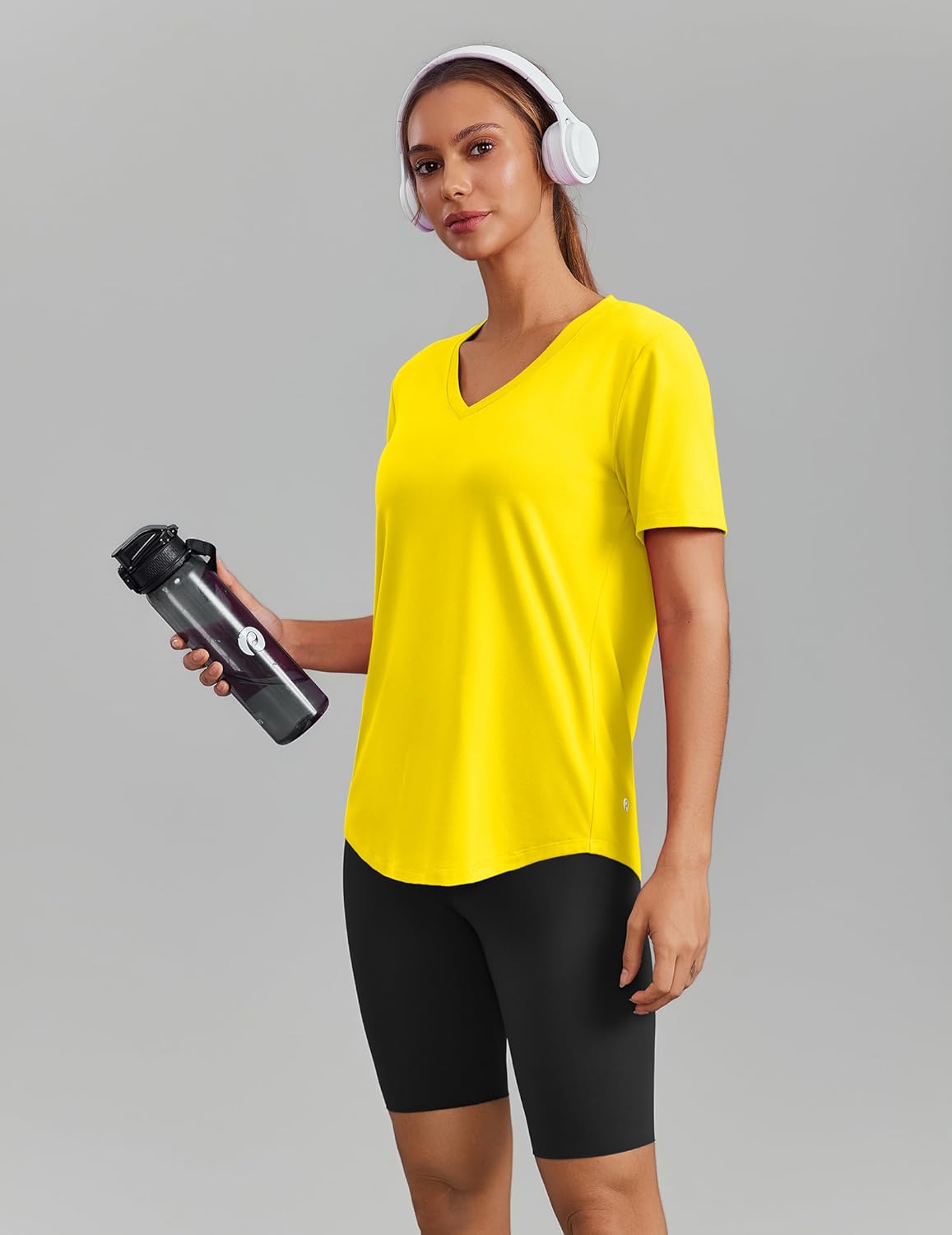 PINSPARK Women's Hiking Shirt - Short Sleeve V-Neck with UPF 50 Sun Protection | Moisture-Wicking, Quick Dry, Yellow, X-Large