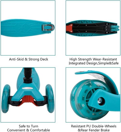 ChromeWheels Foldable Scooter - Deluxe 3-Wheel Kick Scooter with LED Light Up Wheels | Adjustable Height for Kids 3-12 Years Old, 132lbs Limit