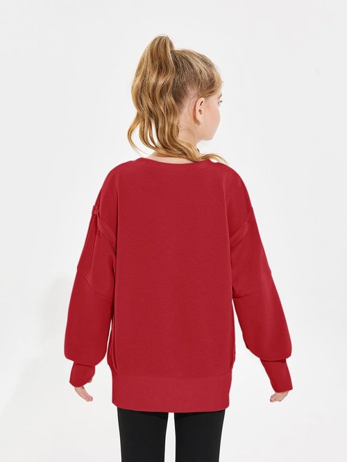 Haloumoning Girls Oversized Sweatshirt - Lightweight Long Sleeve Crewneck Pullover for Ages 5-14