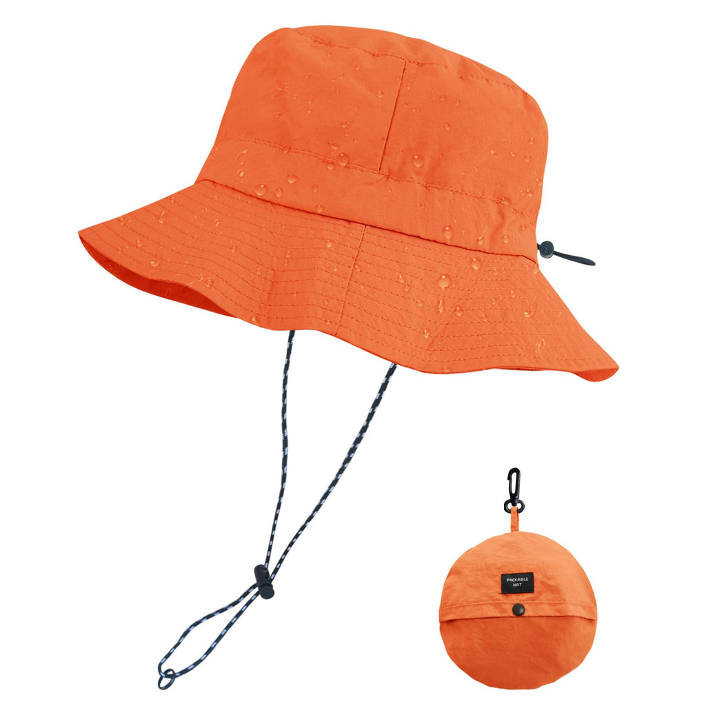 PFFY Packable Sun Bucket Hat for Women Outdoor UV Protection Sun Hats Waterproof Lightweight Hiking Outdoor Cap Orange
