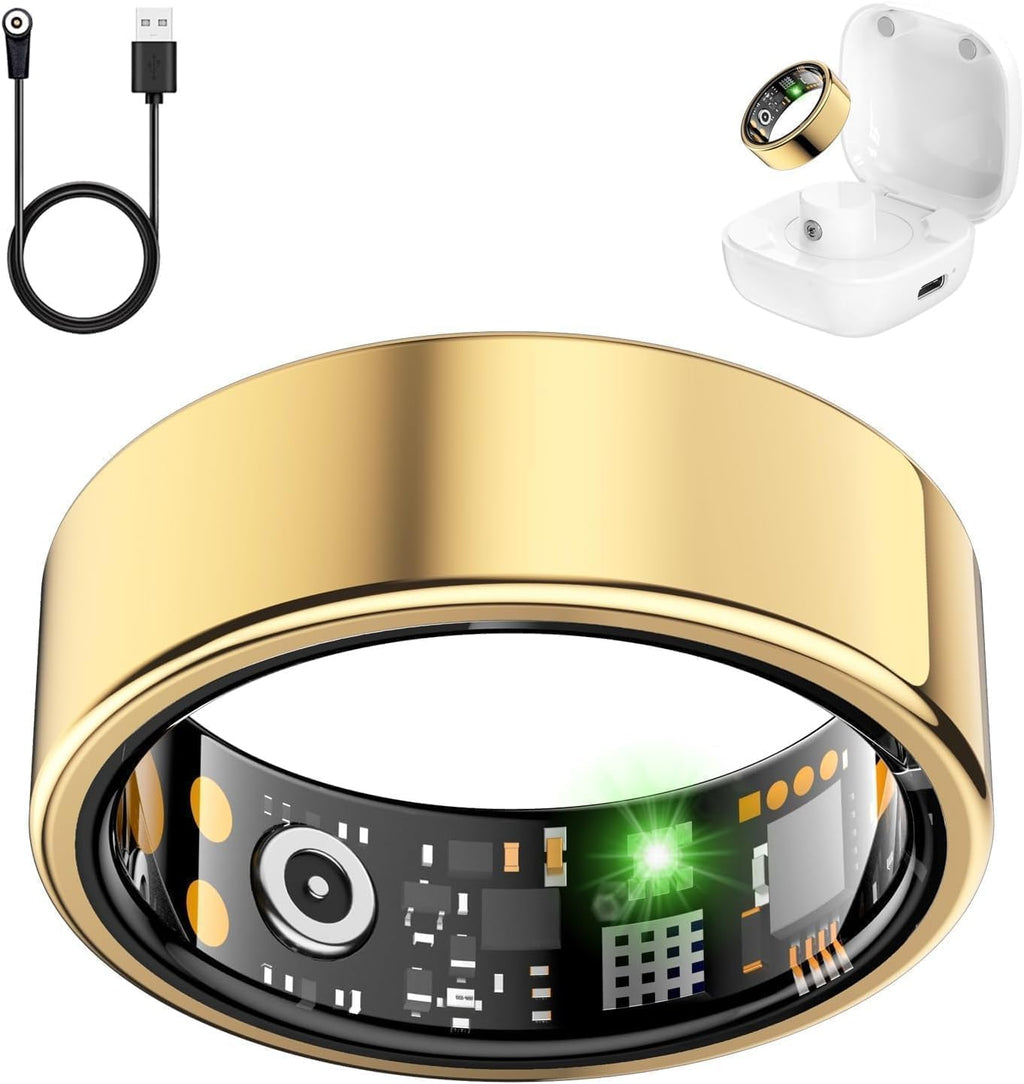 Skiennix Smart Ring - Fitness Tracker with Heart Rate, Blood Oxygen, Stress & Sleep Monitoring | Gold, Size 11