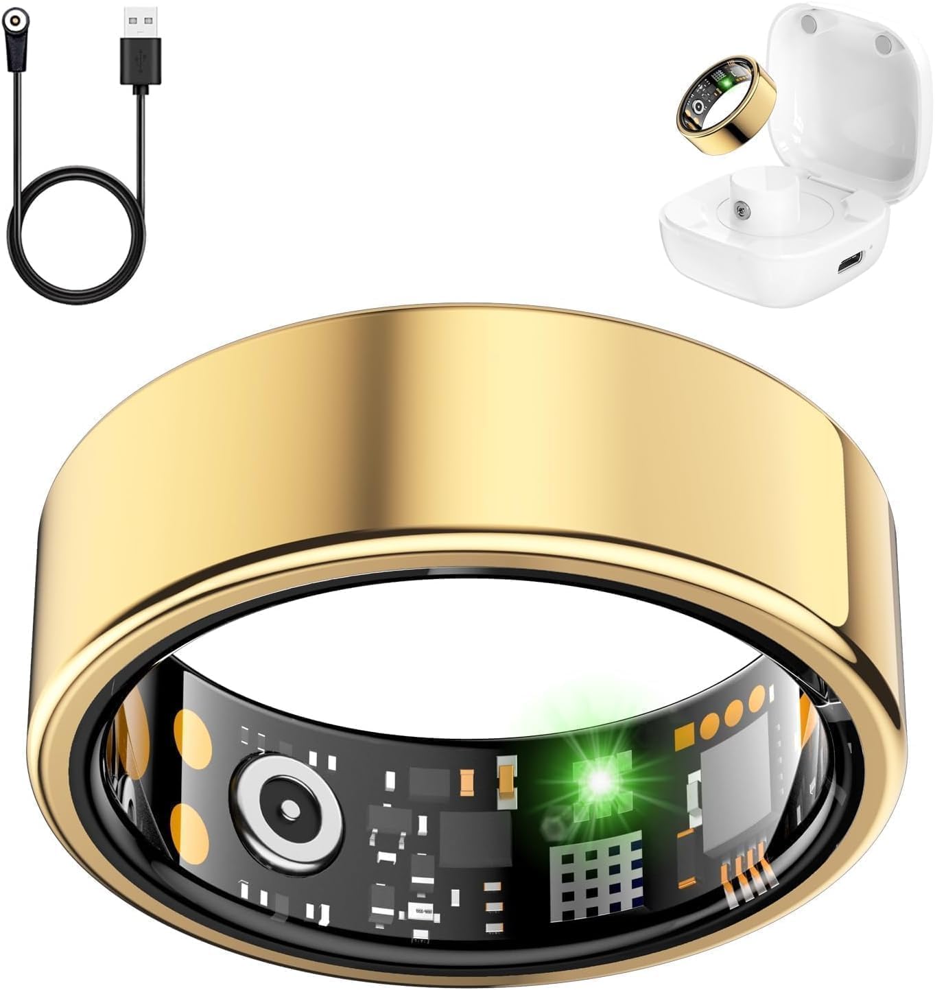 Skiennix Smart Ring - Fitness Tracker with Heart Rate, Blood Oxygen, Stress & Sleep Monitoring | Gold, Size 11
