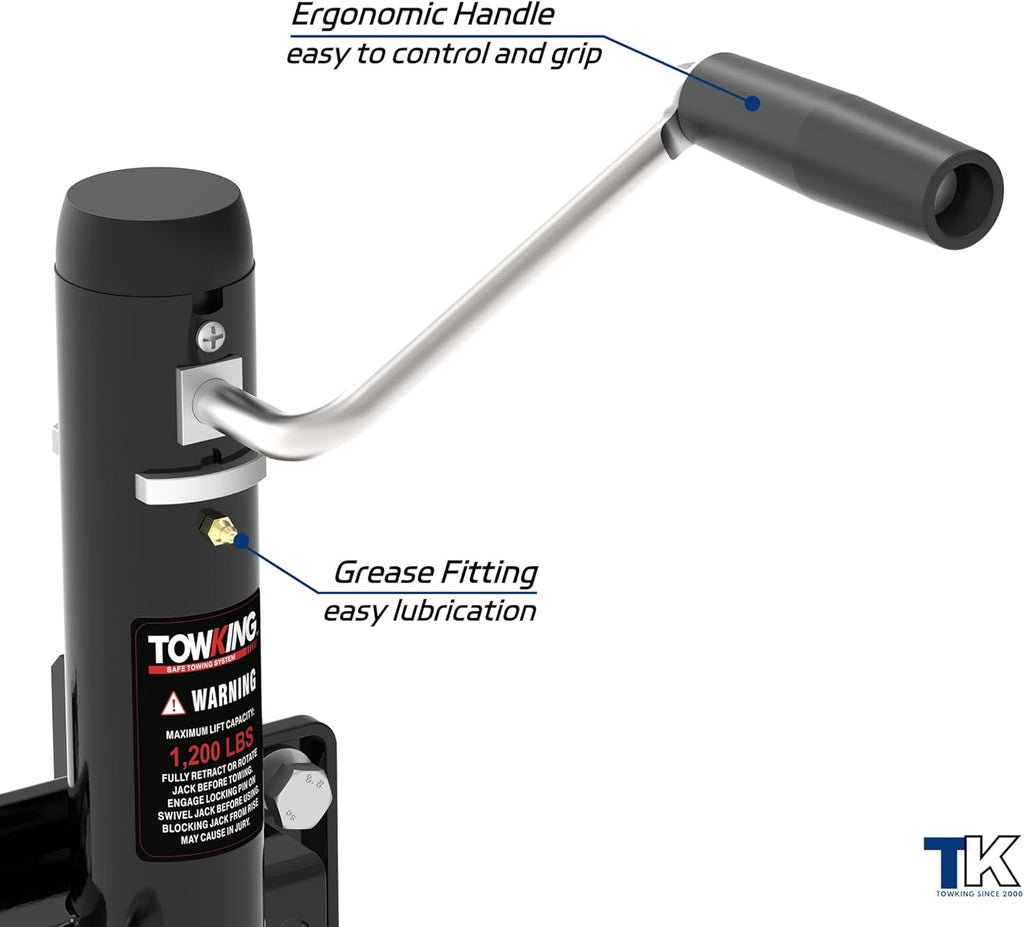 1200 lbs Trailer Jack - Bolt-On Tongue Jack with 10" Lift for RVs, Boats, Trailers & More