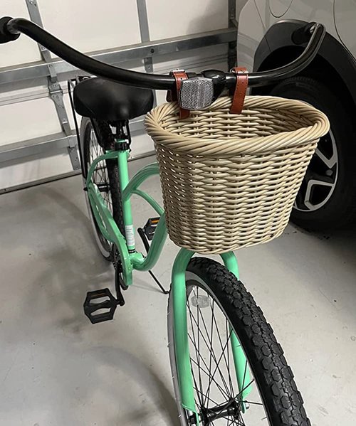 ZUKKA Bike Basket Woven Bike Basket for Adult Bikes Front/Kids Bike Handlebar with Adjustable Leather Straps Waterproof Storage Bicycle Basket, Multi-Colors