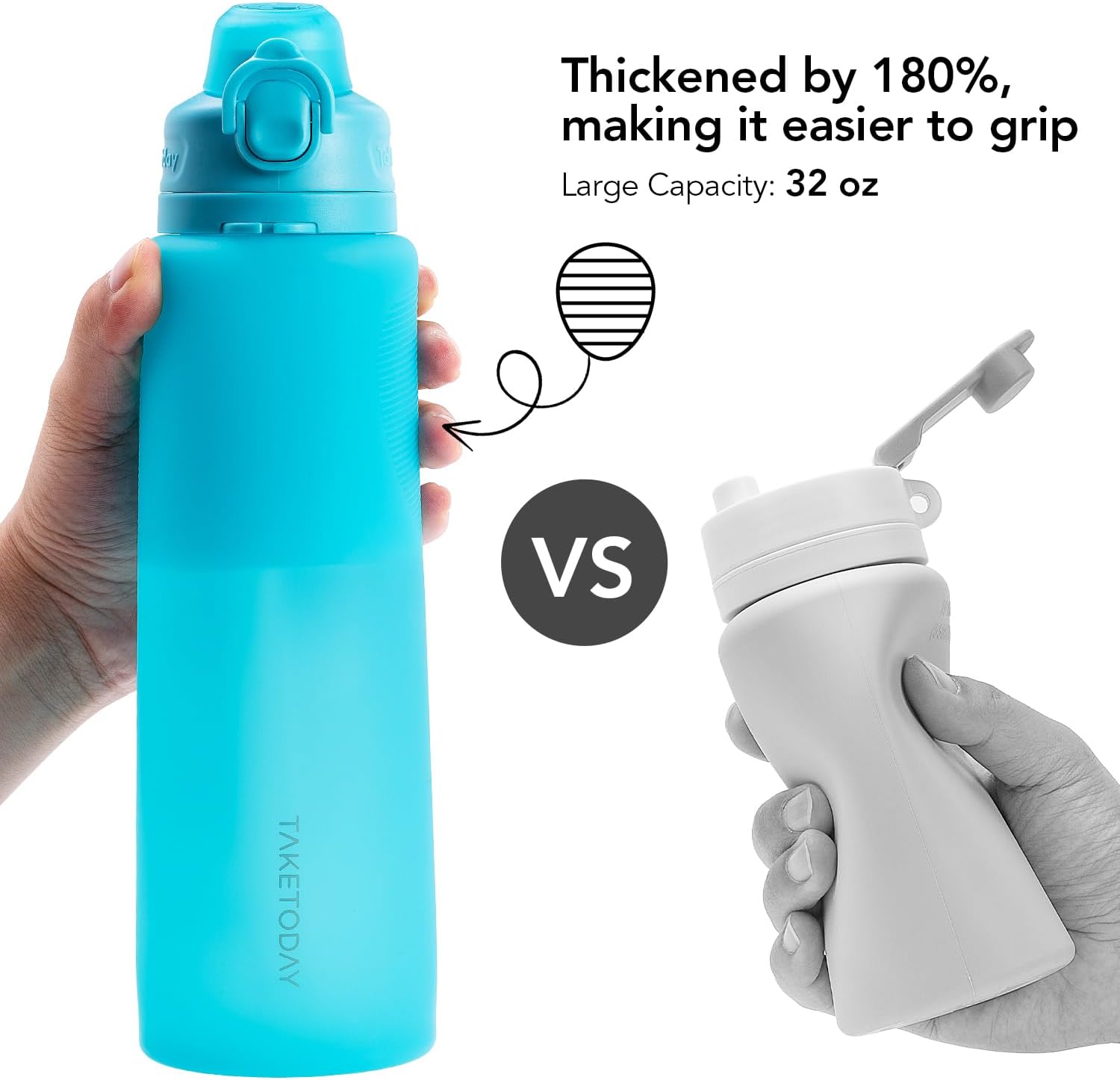 TakeToday Collapsible Water Bottle - 32oz Foldable, BPA-Free & Leakproof for Travel & Hiking