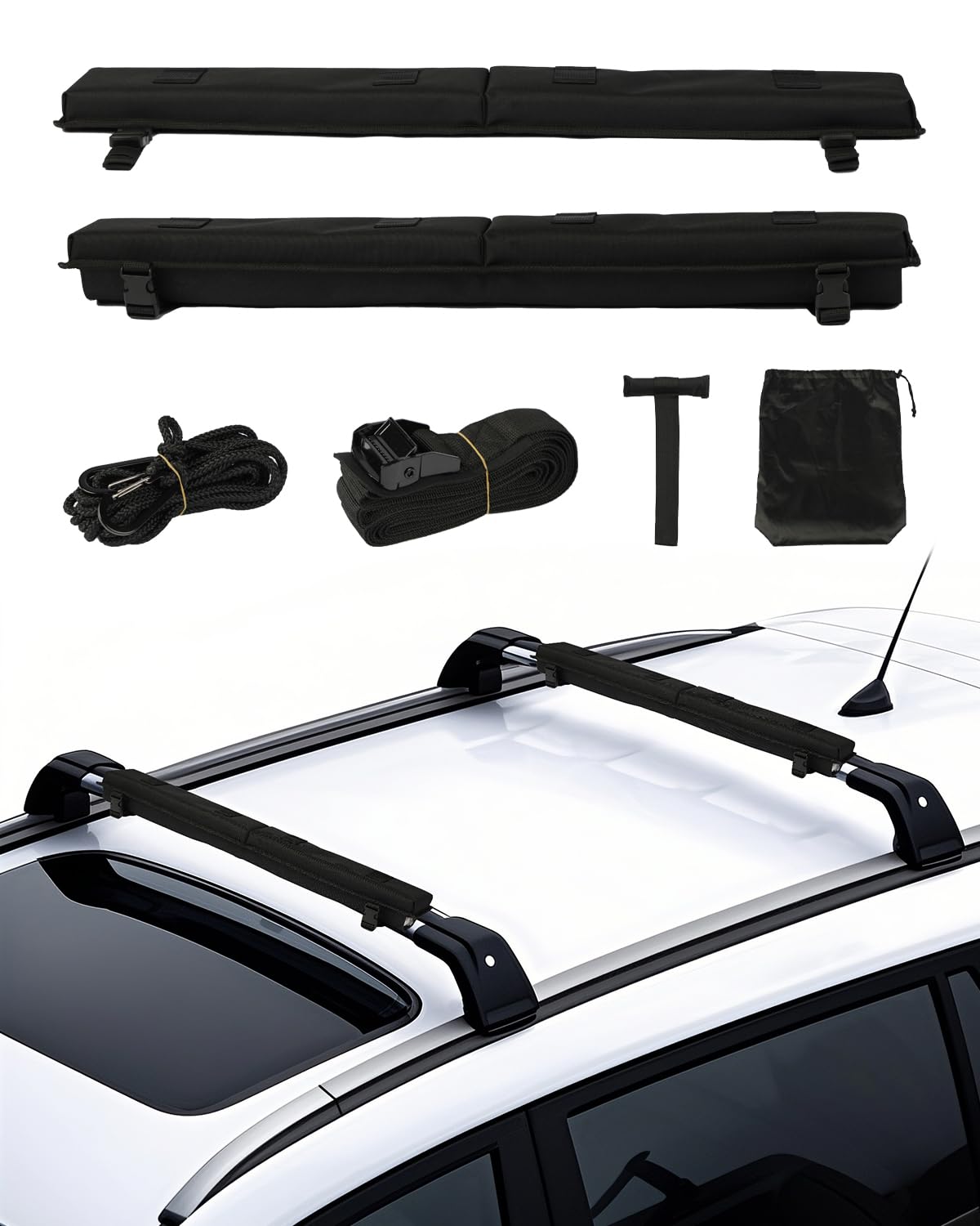 VEVOR Soft Roof Rack Pads, 30" Universal Car Roof Rack Pad for Various Crossbars, 176LBS Loading Luggage Kayak Carrier with 2 Tie Down Straps, 2 Quick Loop Straps & Storage Bag for SUP Canoe Snowboard