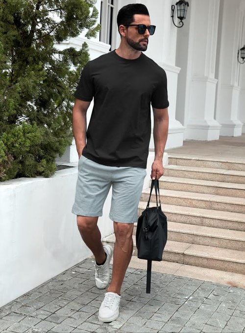 JVVOO Men's Muscle Slim Fit T-Shirt Workout Athletic Reflective Short Sleeve Tees Shirts for Night Running & Gym Black L