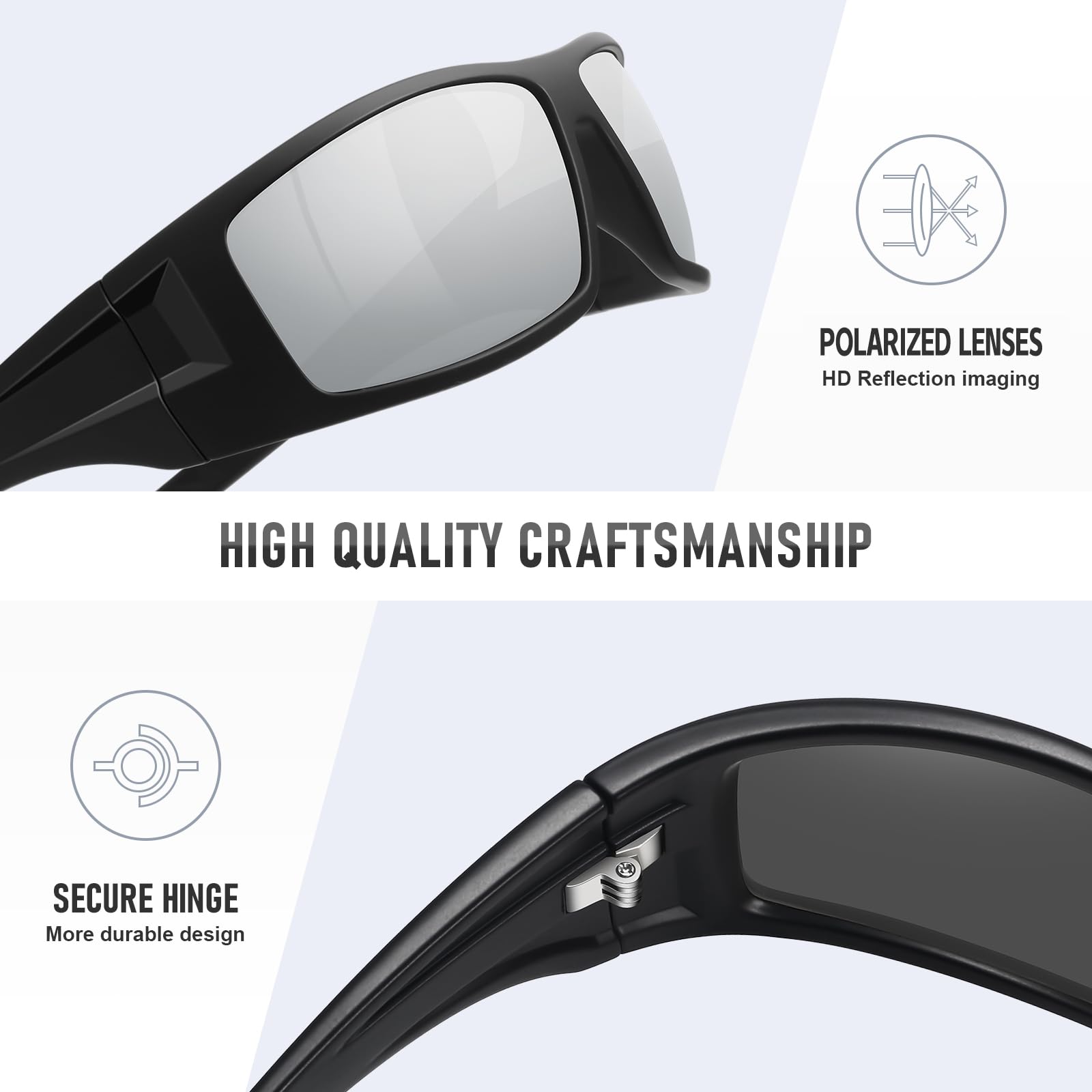 Ofwin Polarized Sports Sunglasses for Men Women Unbreakable Frame Cycling Fishing Wrap Around Sunglasses UV400 Protection Black Frame/Silver Mirror Lens