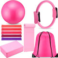 Silipull 10 Pcs Pilates Ring Blocks Set for Women Home Yoga Equipment Accessories Pilates Ring Circle and Ball Workouts Gift Include Ball Yoga Circle Resistance Bands Block Straps Gym Bag(Pink)
