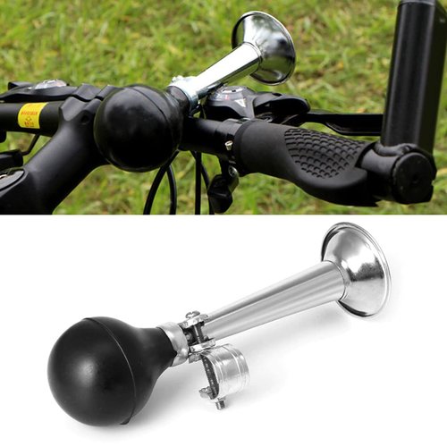 Metal Air Horn for Bicycle, Vehicles, Golf Carts - Bike Bells With Rubber Squeeze, Kids Bike Accessory, 7 Inches (Silver)