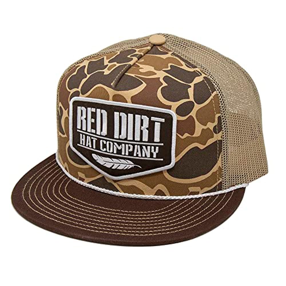 Red Dirt Hat Company Youth Adjustable Snapback Hat, Trucker Cap w/Ventilated Mesh Back & Snap Back Closure, Structured Baseball Cap for Men & Women - Duck Camo, Tan, One Size Fits All