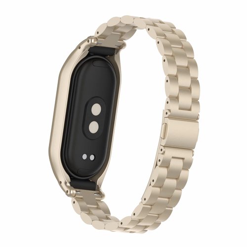 Frayollora Stainless Steel Watch Band Compatible with Xiaomi Mi Band 8, Modern Design, Starlight Color, 21mm Width, Waterproof, Lightweight, Casual Occasion, Tang Buckle Closure