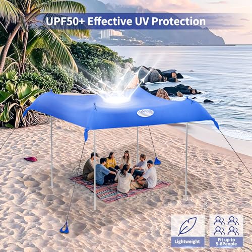 UMARDOO 10x10FT Blue Family Beach Tent Canopy Sun Shade Portable Wind-Resistant