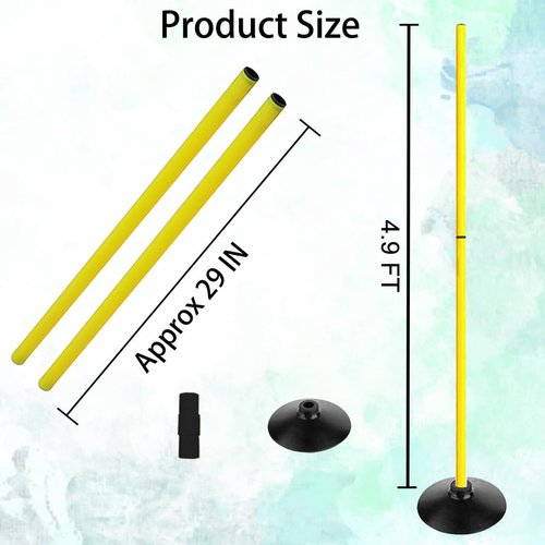 TNZMART Training Agility Poles Set Adjustable Soccer Training Poles Detachable Slalom Poles with Rubber Base (Pack of 6, 4.9 FT)