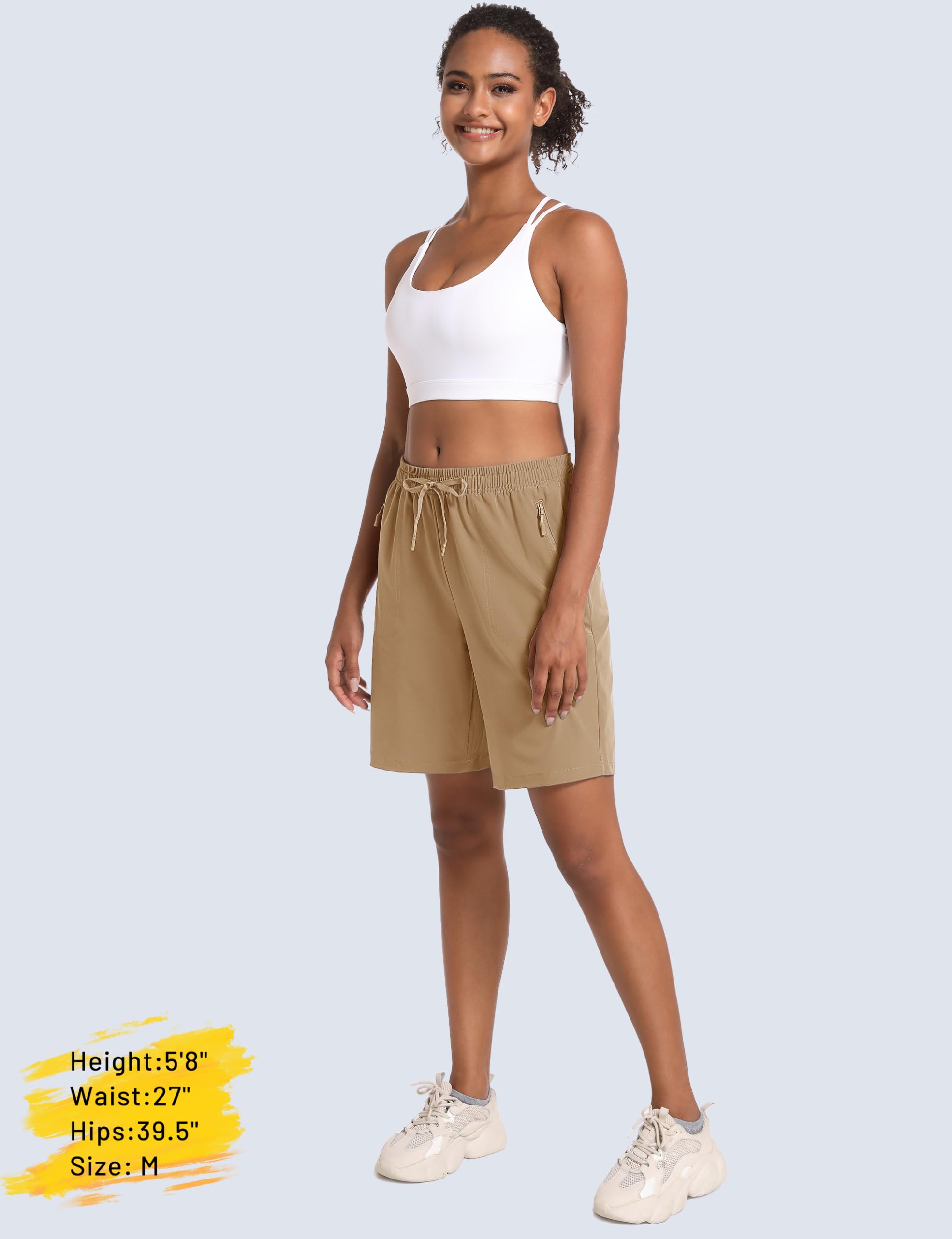 MAGCOMSEN Hiking Shorts Woman 8 Inch Inseam Quick Dry Lightweight Running Shorts with Pockets Active Khaki S