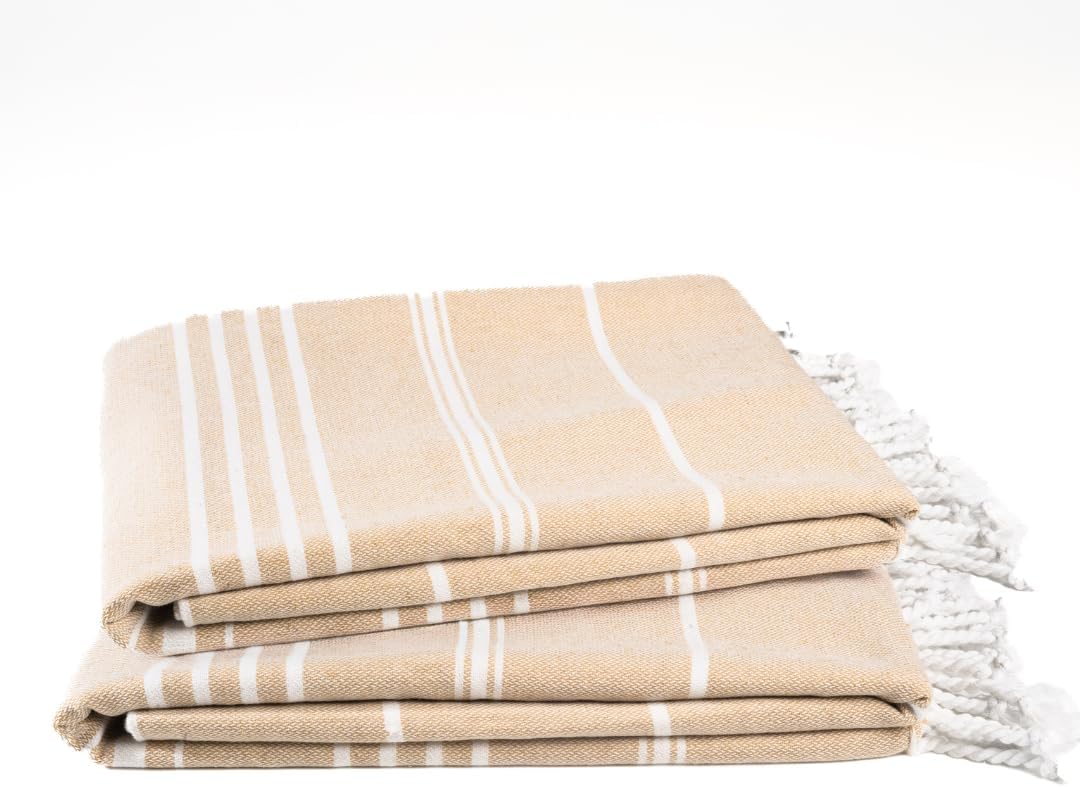 Skiennix Oversized Cotton Turkish Beach Towels - Quick Dry & Absorbent | Extra Large 36"x72" (Desert Sand, 2 Pack)