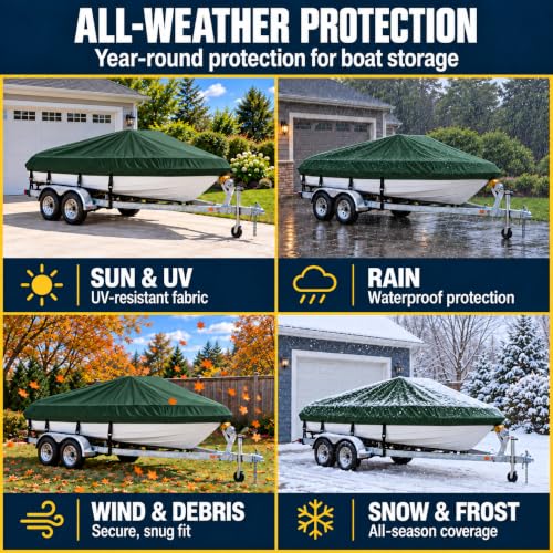 MSC Waterproof Boat Cover for V-Hull & Tri-Hull Boats, Model D, 17'-19', Up to 96" Beam, Forest Green