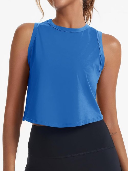 Fisoew Women's Cropped Tank Tops - Racerback Sleeveless Activewear for Yoga & Running
