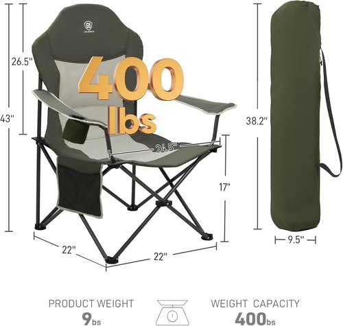 Ever Advanced Camping Chairs - Durable Folding Lawn Chairs for Adults | Supports 400lbs, Green - 2 Pack