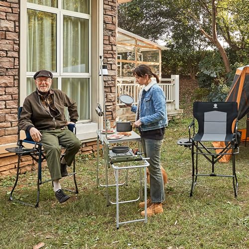 Ever Advanced 30.7-Inch Tall Portable Camping Directors Chair with Side Table & Pockets, Black Grey