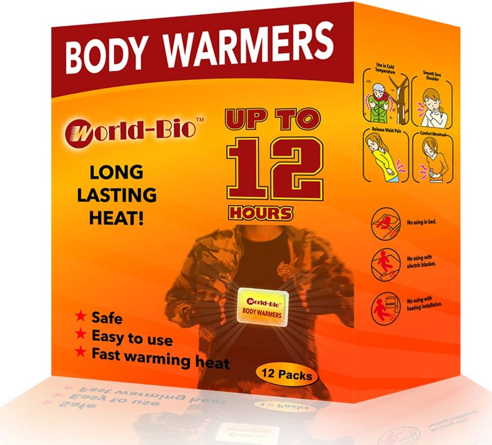 WORLD-BIO Body Warmers | Disposable Heat Patches for Cold Weather - Long Lasting, Odorless, 12/20/32/40 Packs