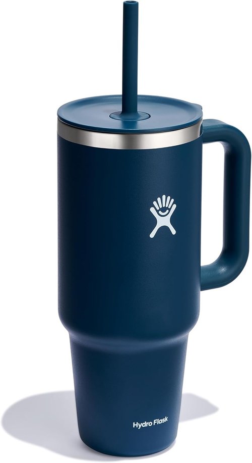 Hydro Flask Travel Tumbler - Insulated Stainless Steel with Handle, Lid & Straw | 40 Oz Indigo Blue