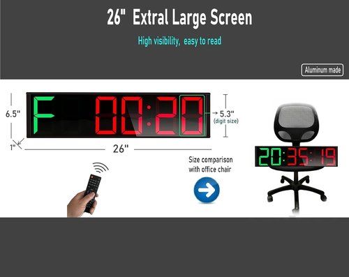 Gym Timer Clock by [Brand Name] - 26'' Extra Large Digital Workout Timer with 7-Color Night Light & 8 Alarms