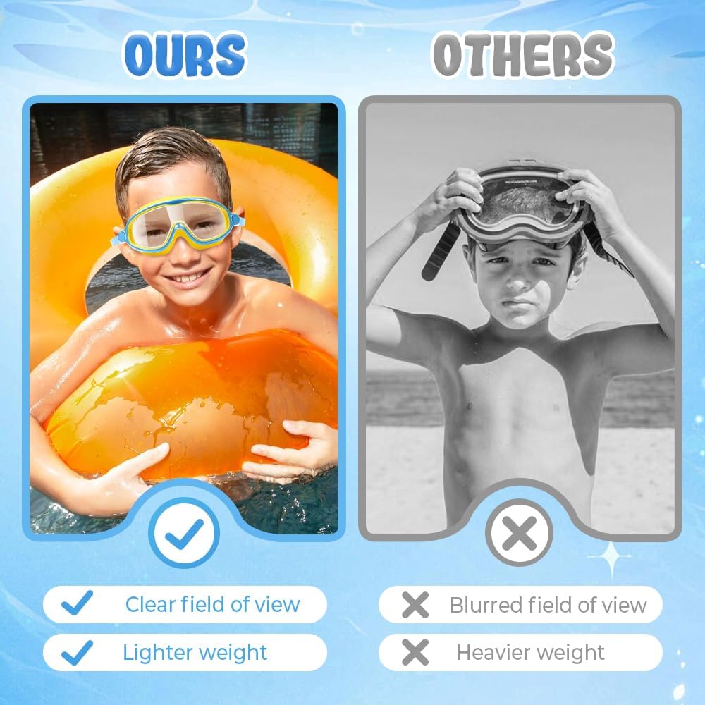 Skiennix Children's Swimming Goggles - Large Frame, Waterproof & Anti-Fog | 2025 Wide View Design