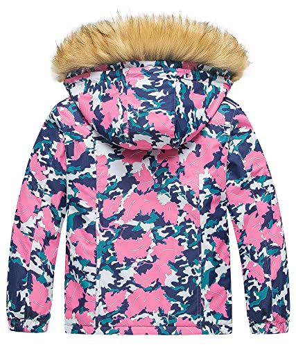 Pursky Girls' Waterproof Ski Jacket Kids Winter Snow Coat with Fleece, 14-16 Years, Flower Pattern