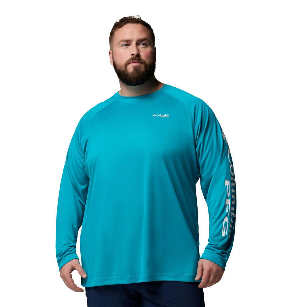 Columbia Men's PFG Terminal Tackle Long Sleeve Fishing Shirt, Ocean Teal/White Logo, 6X