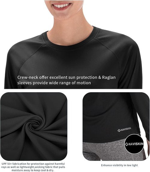NAVISKIN Women's Long Sleeve Rash Guard Shirt - UPF 50+ Sun Protection, Quick Dry & Lightweight