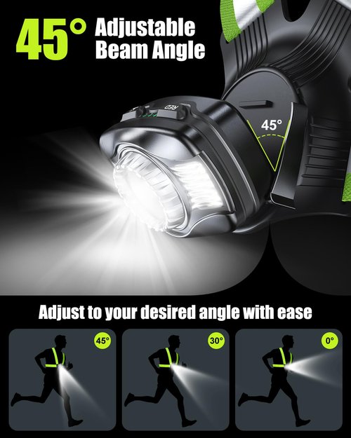 Dawinga Running Lights for Runners, 500 Lumens Running Light with 45° Adjustable Beam, 6 Modes & IPX4 Waterproof, 1800 mAh Rechargeable Reflective Vest Gear for Night Walking/Jogging, 4-20Hrs Runtime