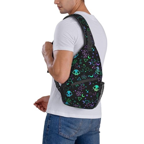 VOOHDDY Magic Skull Goth Moon Star Sling Bag For Women Men Travel Hiking Backpack Crossbody Shoulder Chest Bags Casual Daypack Sport