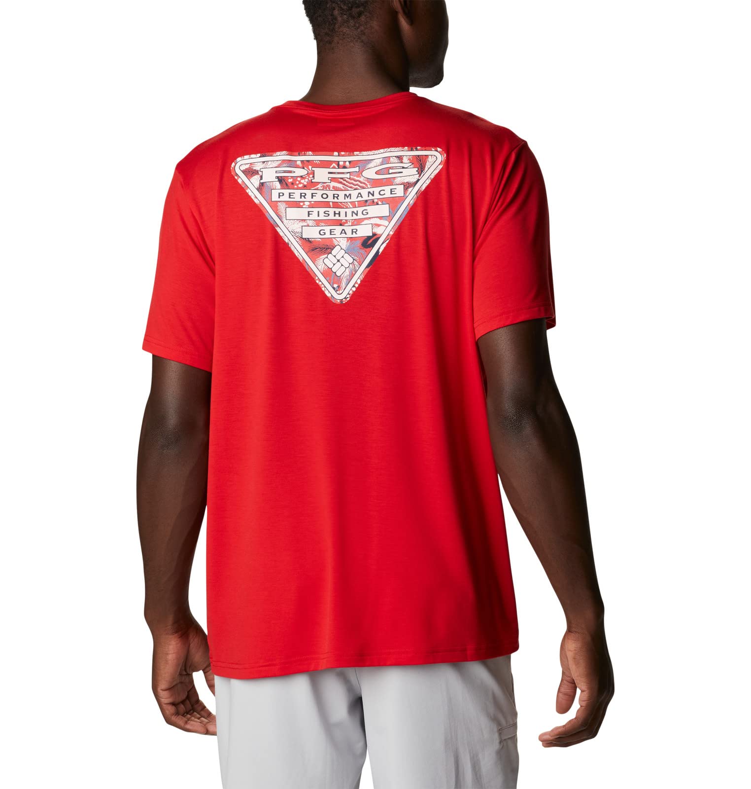 Columbia Men's PFG Triangle Fill Tech Tee Short Sleeve, Red Spark/White Fireworks, Large Tall