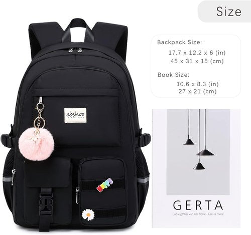 Abshoo Big Student Laptop Backpack - Stylish Black Bookbag for College & High School Girls