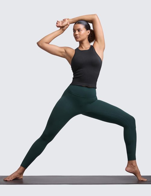 CRZ YOGA Seamless Ribbed High Neck Tank Top - Sleeveless Crop Yoga Shirt with Built-In Bra