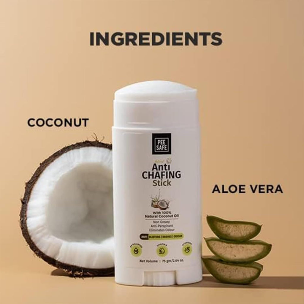 Pee Safe Anti Chafe Stick - Coconut Oil & Aloe Vera Friction Balm for Thigh & Underarm Care | 2.65 Oz