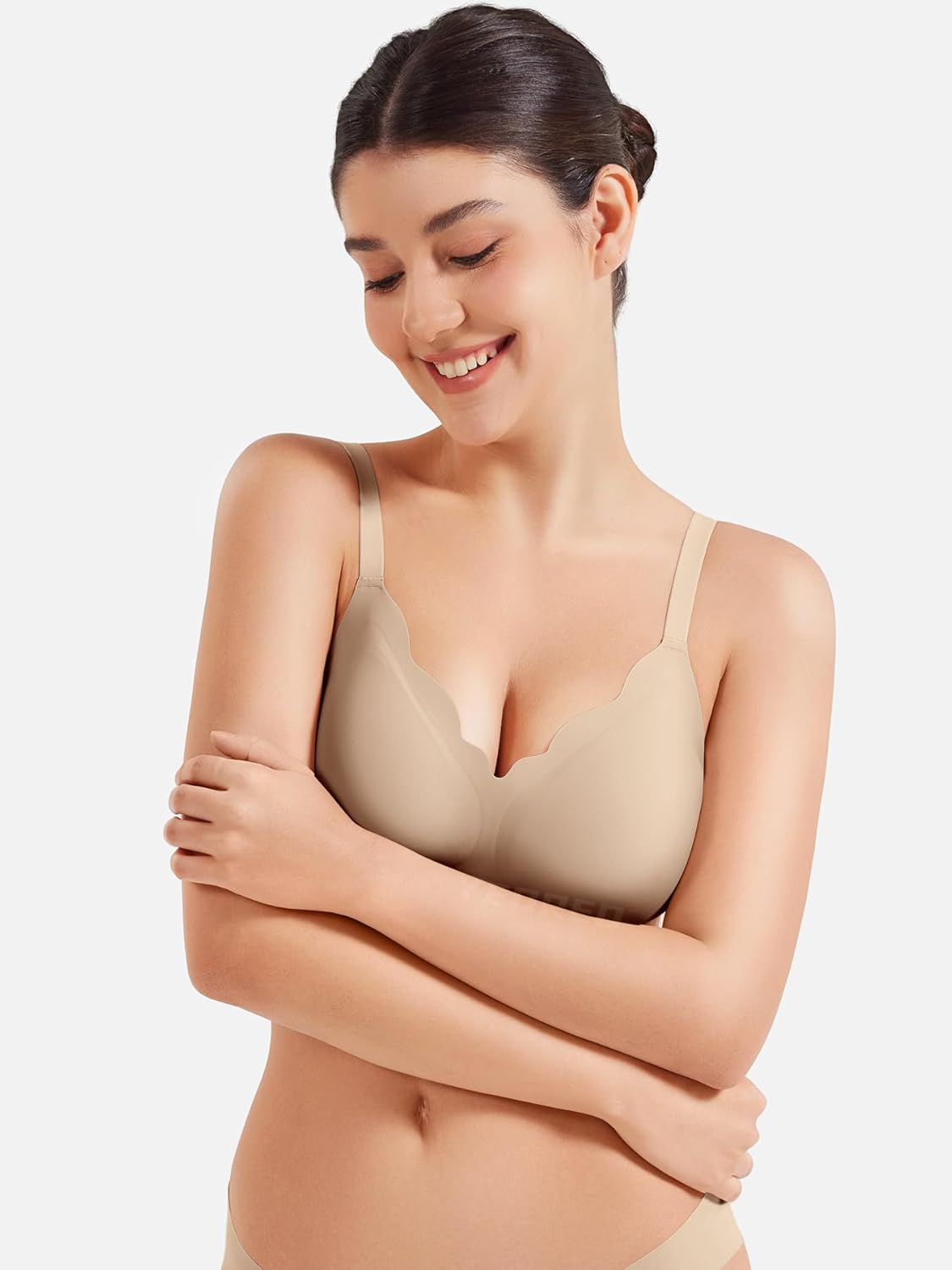 YEOREO Wireless Push-Up Bra - Full Coverage Seamless Comfort Bralette | Scalloped Design, No Underwire