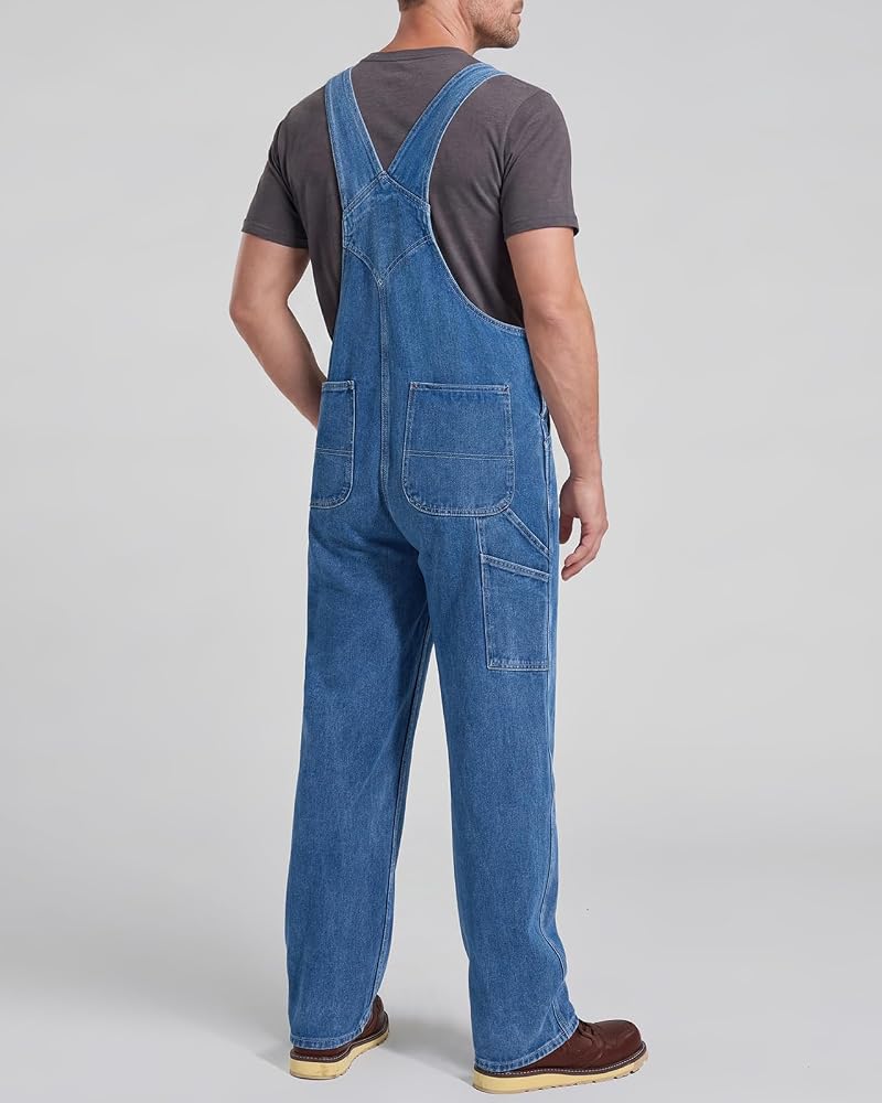 Stone Wash Denim Bib Overalls for Men - Midweight Relaxed Fit, 32W x 30L - HISEA