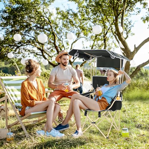Green Canopy Camping Chair with Footrest - 2 Pack Adjustable & Portable