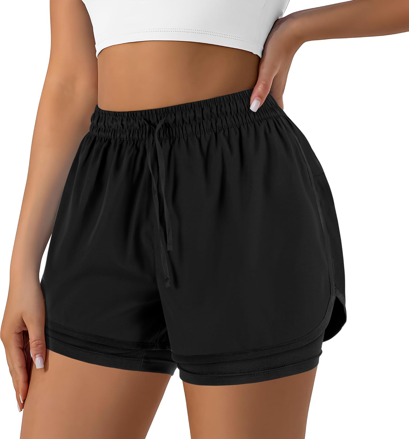 Yevrimow Women's 2-in-1 High-Waisted Running Shorts | Athletic Gym & Yoga with Liner Pockets