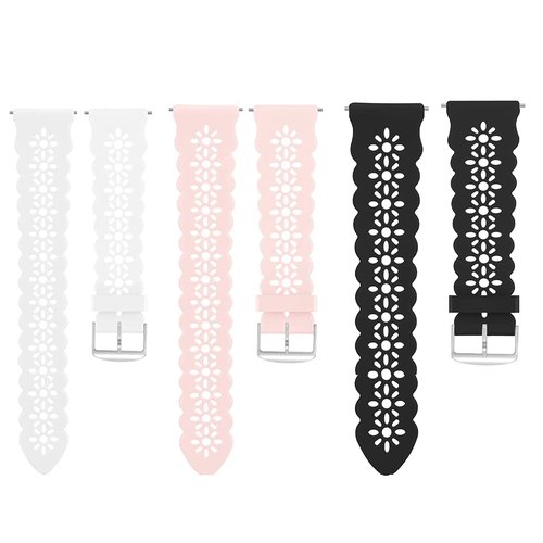 Compatible with Cubitt Viva Pro Smart Watch Band, Lamshaw New Silicone Lace Women and Men Slim Thin Hollow-Out Replacement Straps Compatible with Cubitt Viva Pro, Viva, Aura Pro, Aura Smart Watch (3 Pack-White+Black+Pink, 22mm size band)