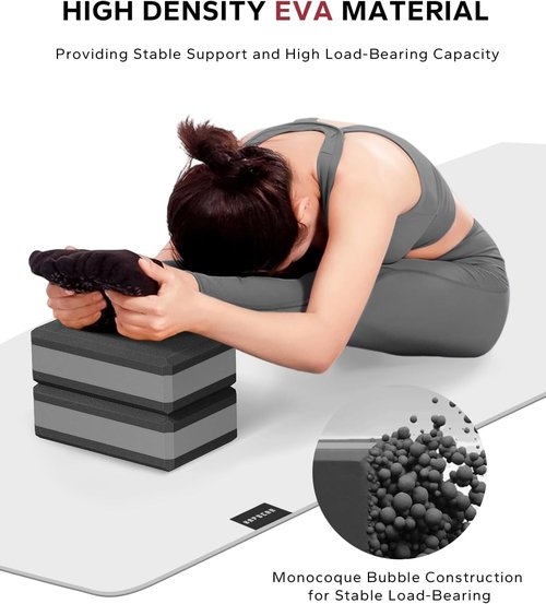 HAPBEAR Yoga Blocks 2 Pack - High-Density EVA Foam, Non-Slip Surface for Deep Stretching | 9x6x3in