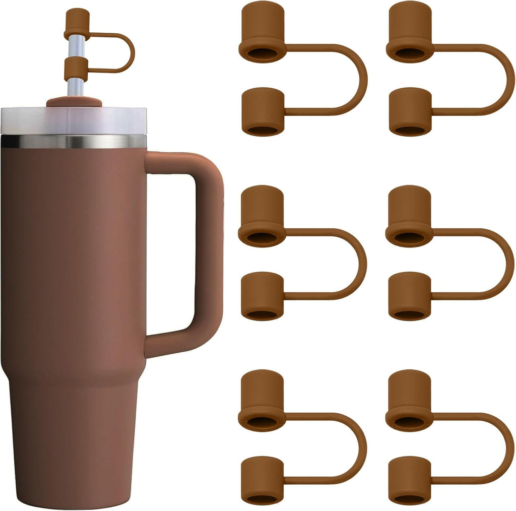 Skiennix Silicone Straw Cover Caps - 6PCS Reusable Accessories for Stanley 30&40 Oz Tumblers - Brown