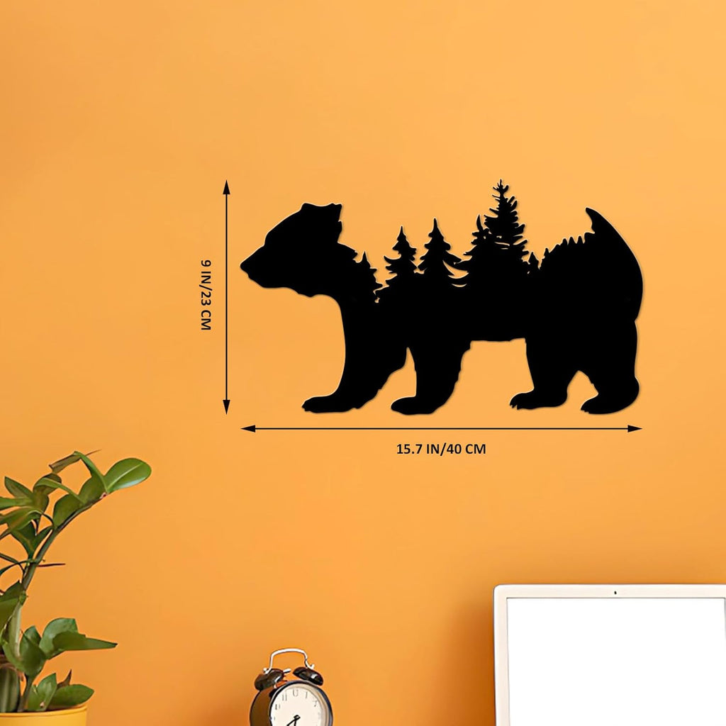 Resama Metal Wall Art - Rustic Pine Tree & Bear Decor for Living Room | Indoor/Outdoor Wilderness Design (Black)