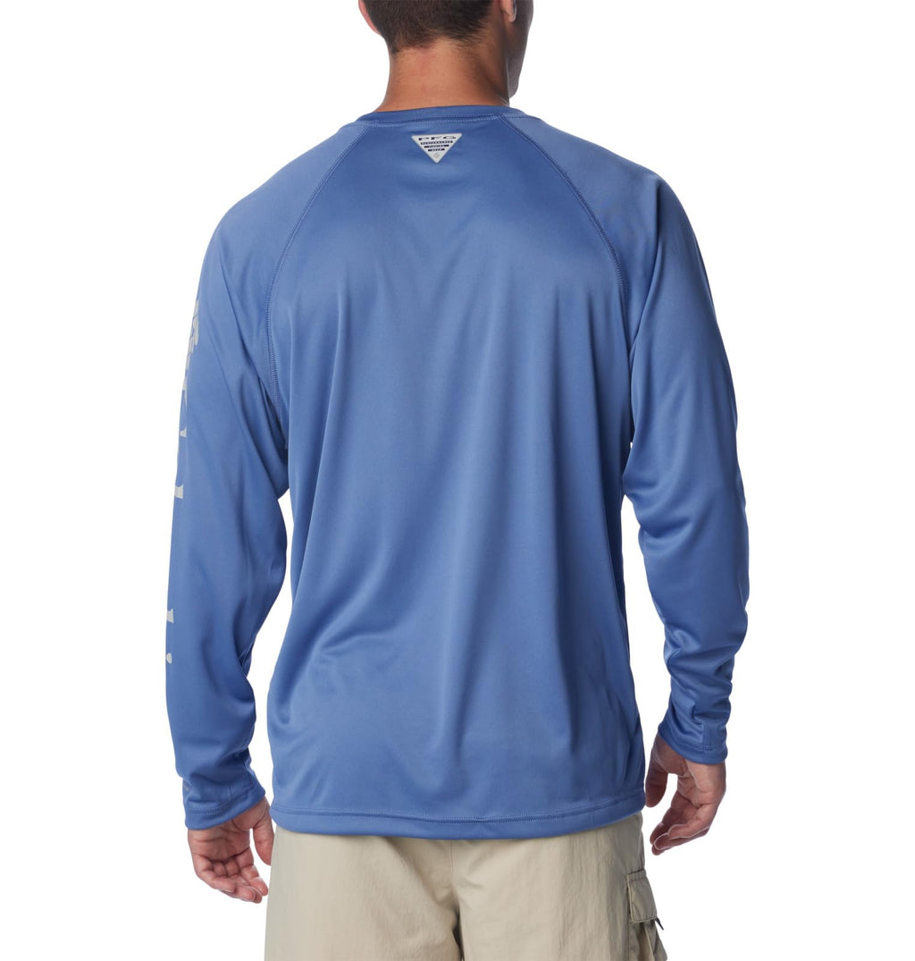 Columbia Men's Terminal Tackle Long Sleeve Shirt, Bluebell/Cool Grey Logo, 3X Tall