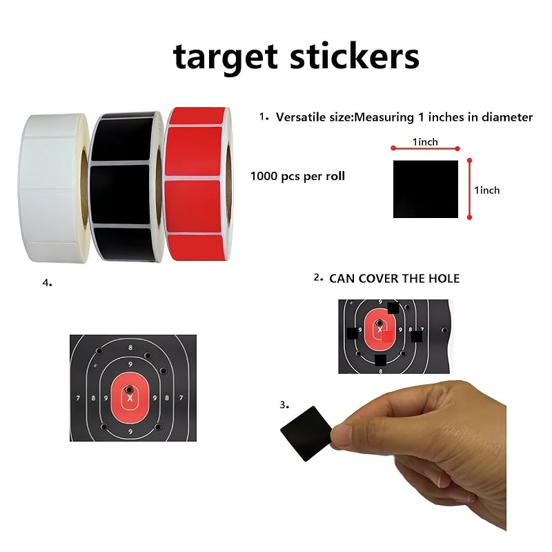 1 Inch Target Pasters, 2000 Pieces (2 Rolls) Adhesive Markers for Shooting Practice - Black