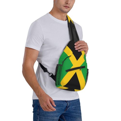 WENNGNGT Jamaica Flag Sling Bag For Women Men Jamaican Patriotic Crossbody Backpack Chest Daypack Adjustable Shoulder Bag For Hiking Travel