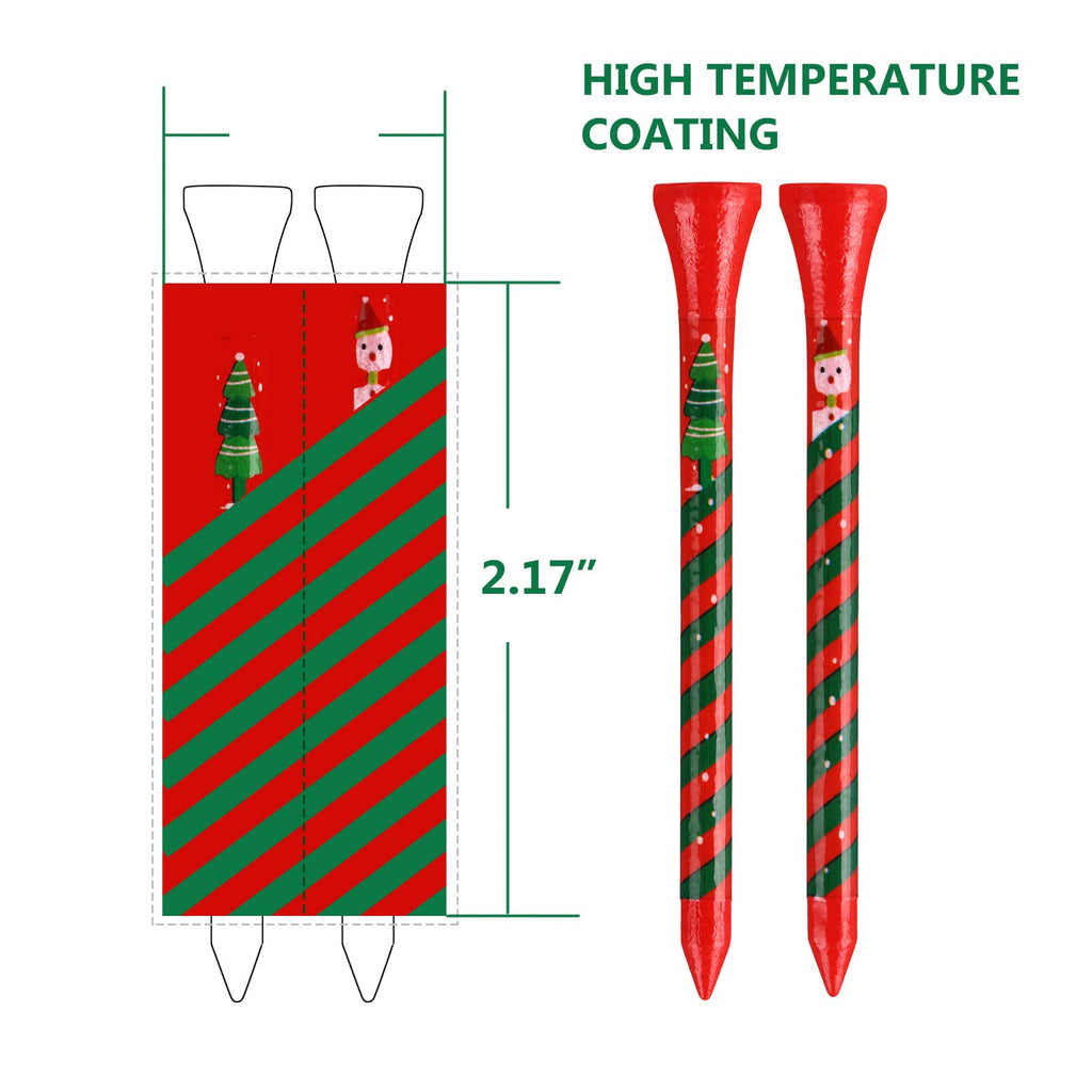 ZALORD Marry Christmas Golf Tees 3 1/4 Inch Unbreakable Pack of 60 Long Christmas Golf Tees Wood Reduce Side Spin and Friction (Christmas)